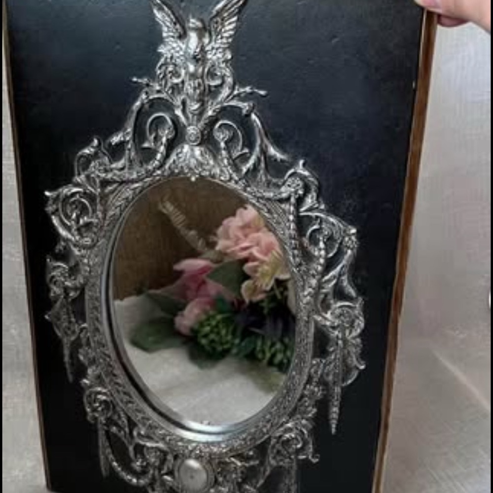 Art Nouveau Eagle Mirror: Ornate Silver Resin Frame, Vintage Boho Decor